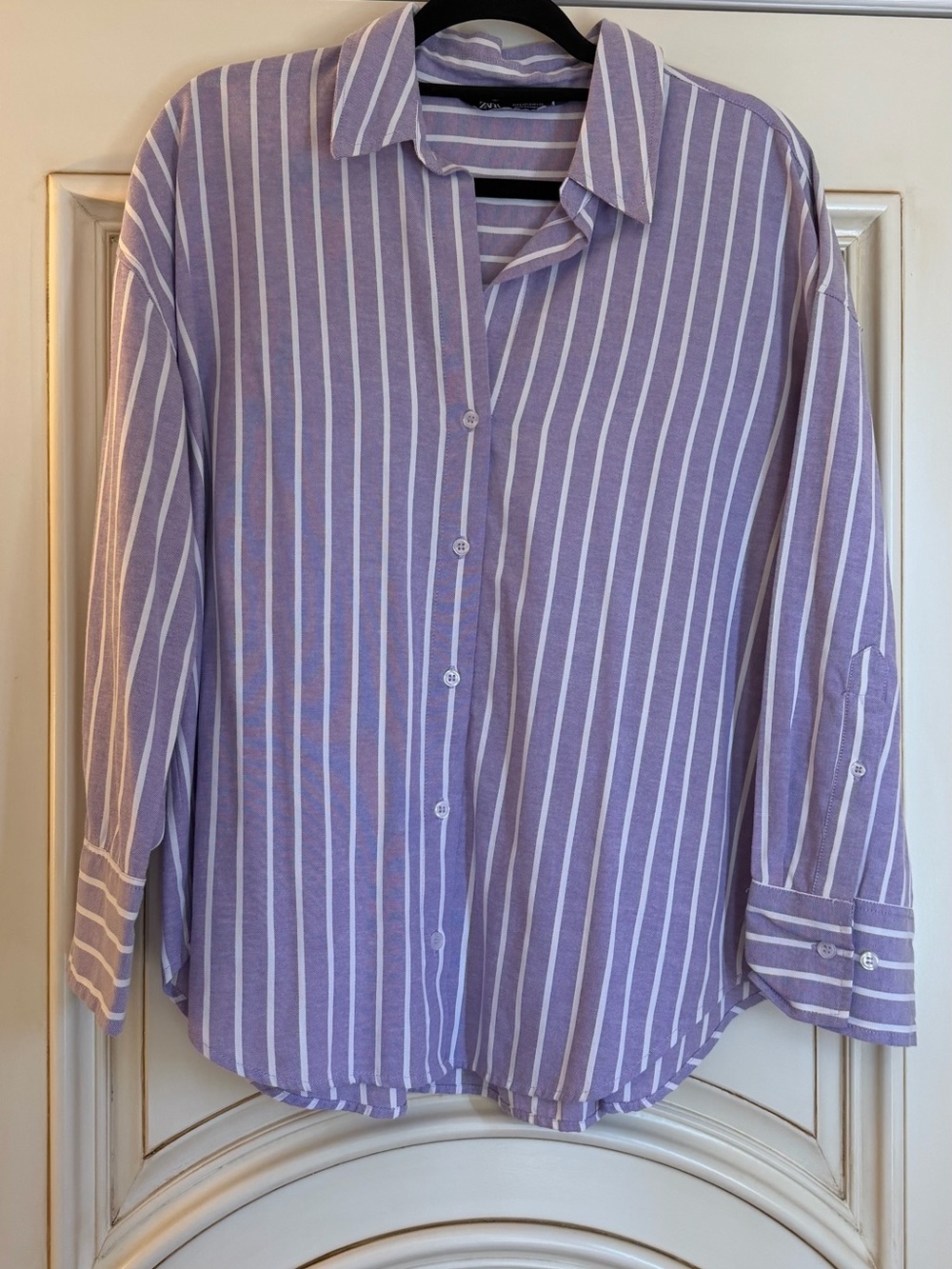 Zara Lavender and White Striped Button-Down Top